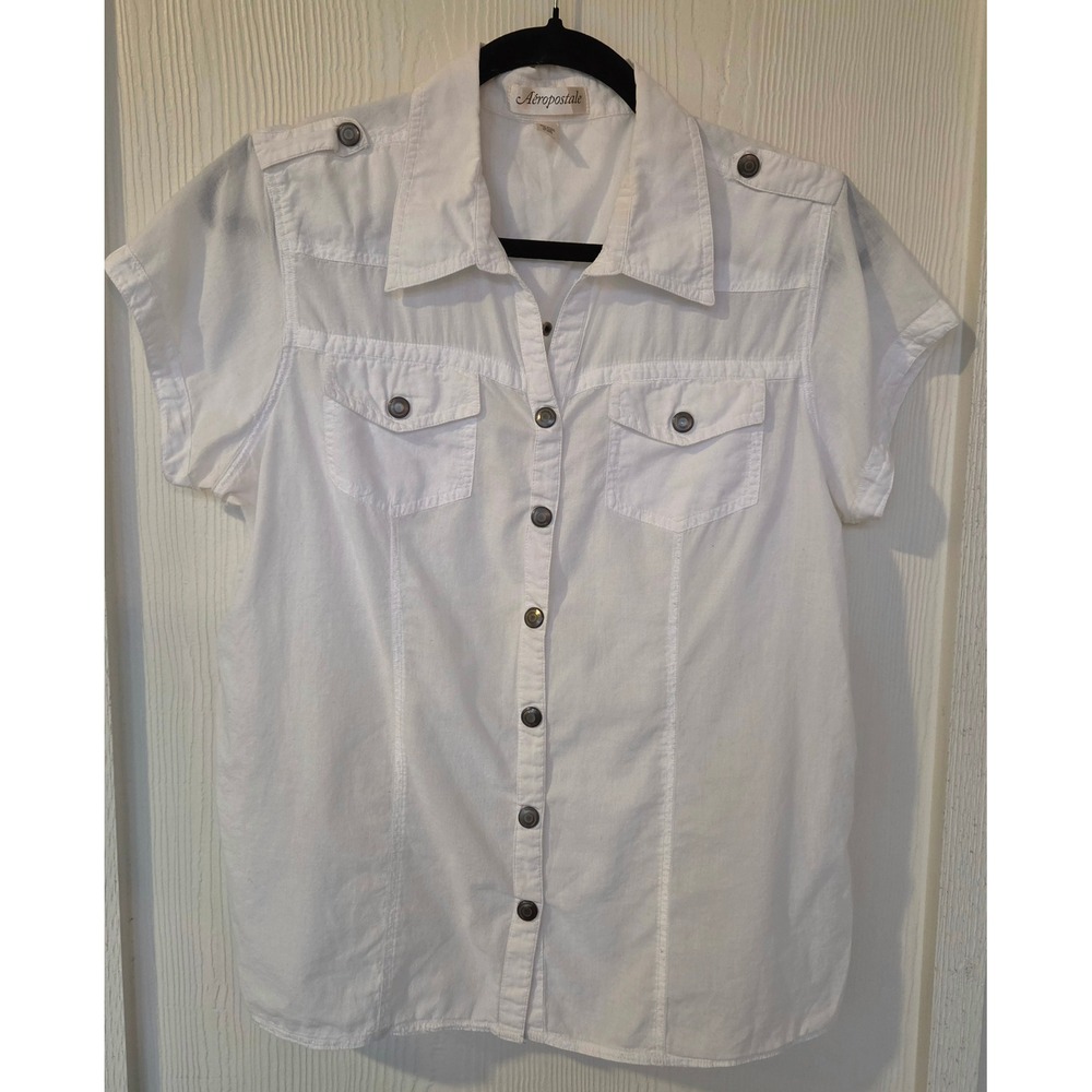 Y2K Aeropostale 100% Cotton Short Sleeve Button Down Shirt XL Retro Utility